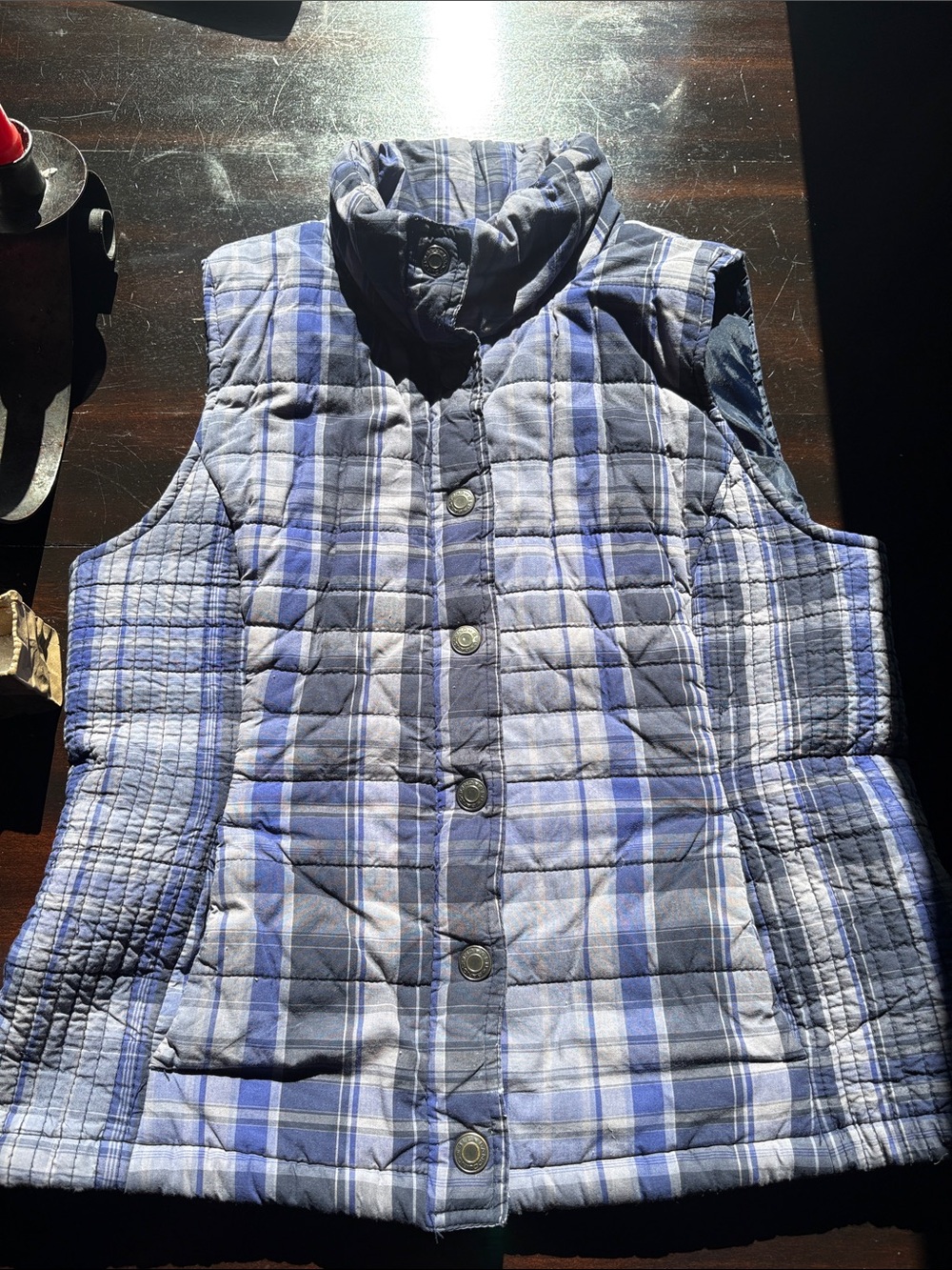 Bandolino denim vintage soft cotton snap Puffer vest purple navy lilac Medium
